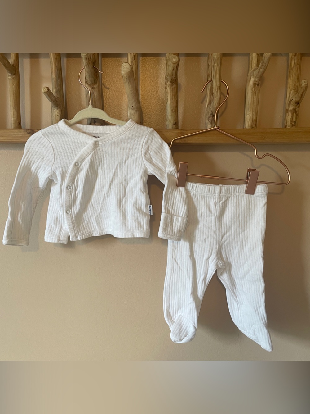 Gerber White Ribbed Baby Snap Cardigan & Footed Pants Set